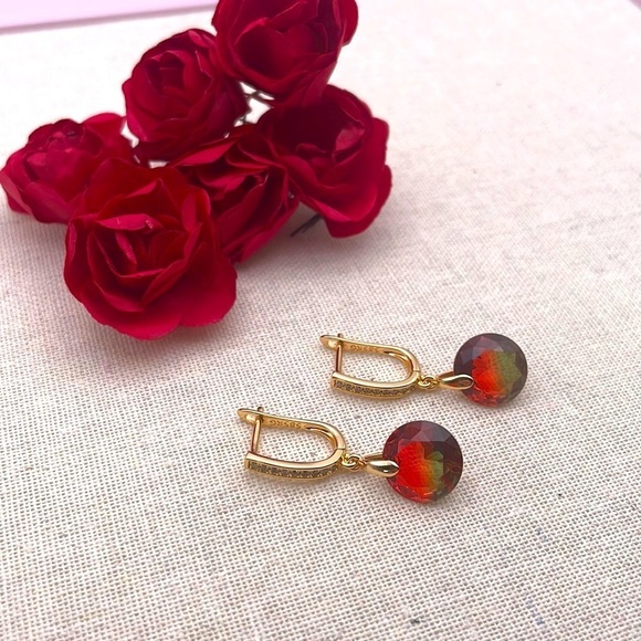 Jewelry - Rose Gold Plated Rainbow Zircon Drop Dangle Earrings